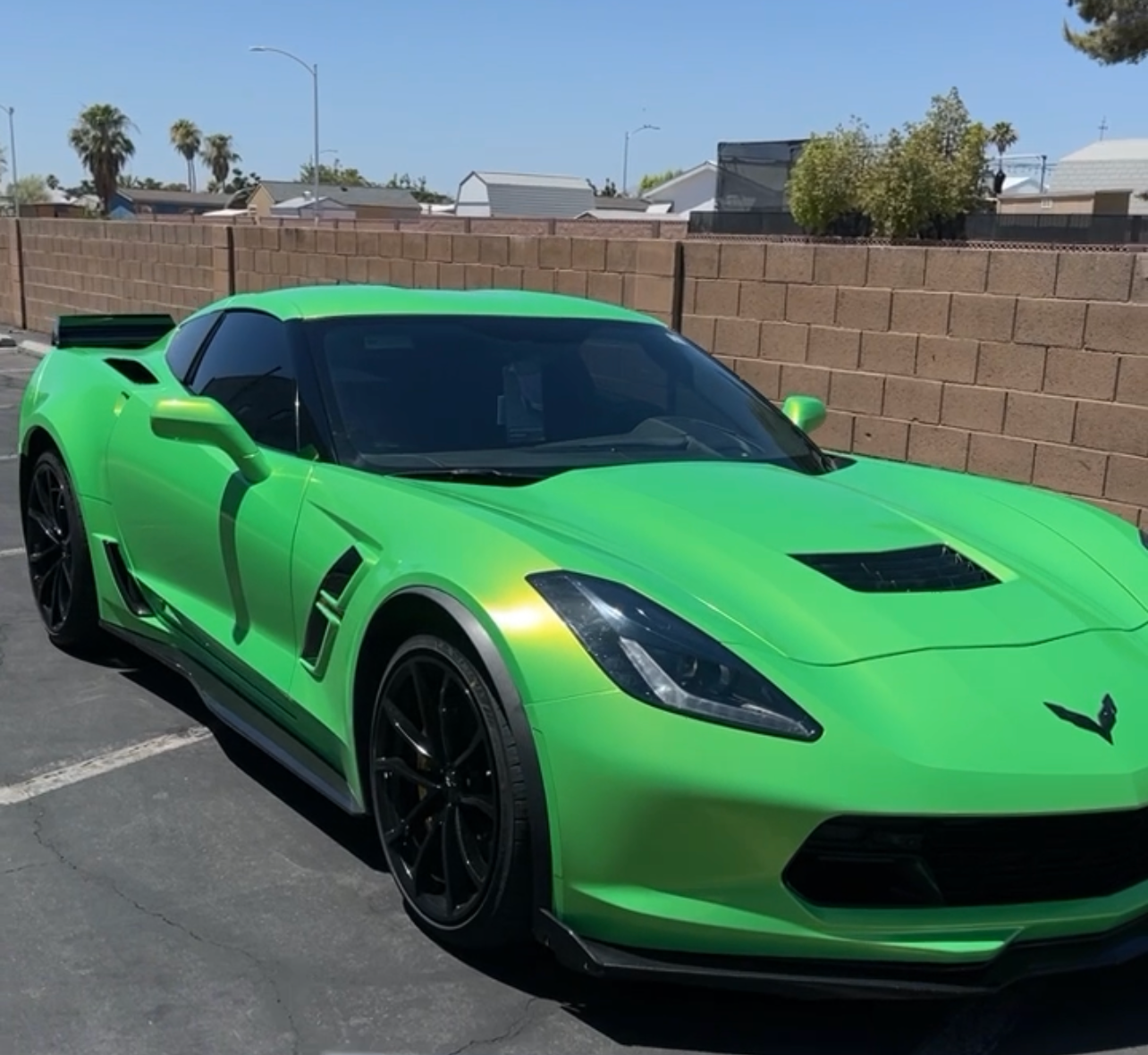 Bright lime green custom vinyl sports car wrap
